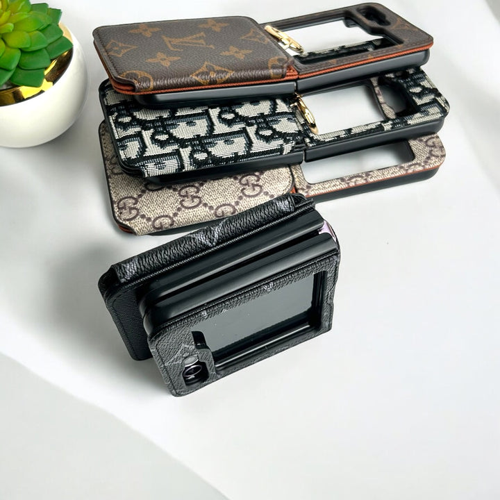 Samsung Galaxy Z Flip 5 Luxury Brand Leather Card Holder Case Cover