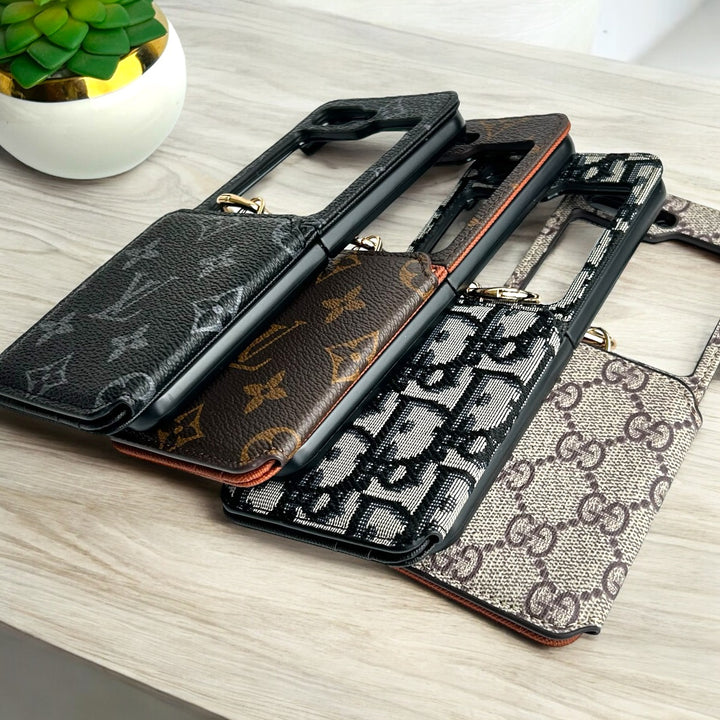 Samsung Galaxy Z Flip 5 Luxury Brand Leather Card Holder Case Cover