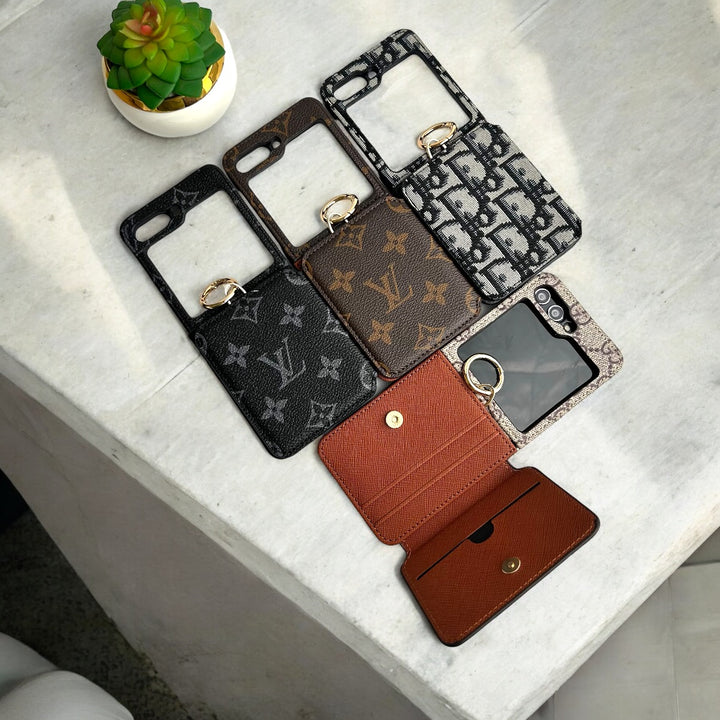 Samsung Galaxy Z Flip 5 Luxury Brand Leather Card Holder Case Cover