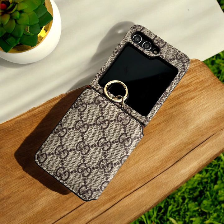 Samsung Galaxy Z Flip 5 Luxury Brand Leather Card Holder Case Cover