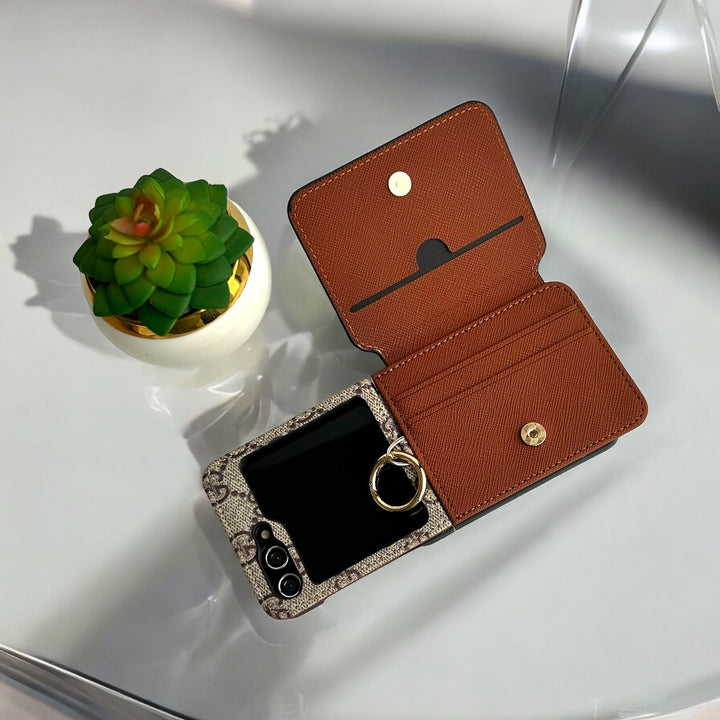 Samsung Galaxy Z Flip 5 Luxury Brand Leather Card Holder Case Cover