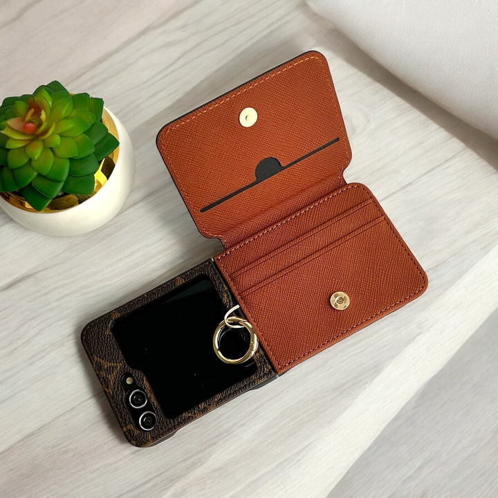 Samsung Galaxy Z Flip 5 Luxury Brand Leather Card Holder Case Cover