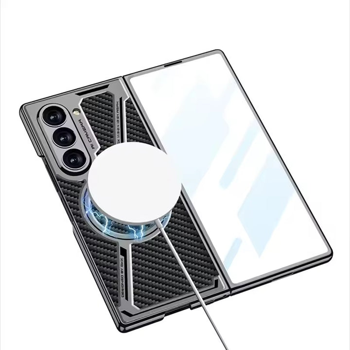 Samsung Galaxy Z Fold 6 Z Shape Electroplated Magnetic PU Leather Wireless Charging Case Cover