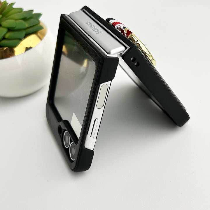 Samsung Galaxy Z Flip 6 PU Leather Card Holder Loop Front Screen Protector Case Cover