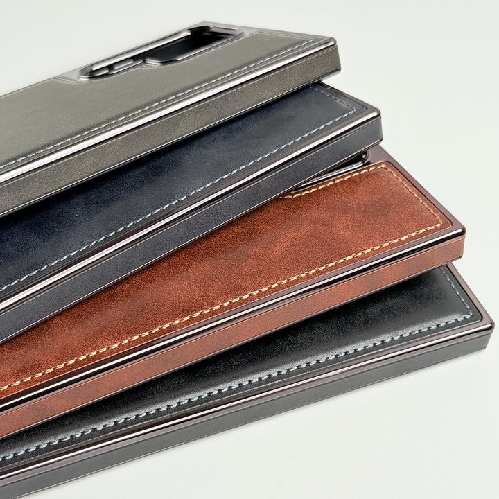 Samsung Galaxy S22 Ultra Textured Premium PU Leather Side Chrome Case Cover