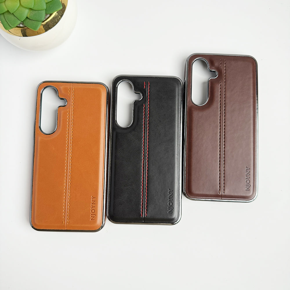 Samsung Galaxy S23 FE Middle Stitch PU Leather Side Chrome Case Cover