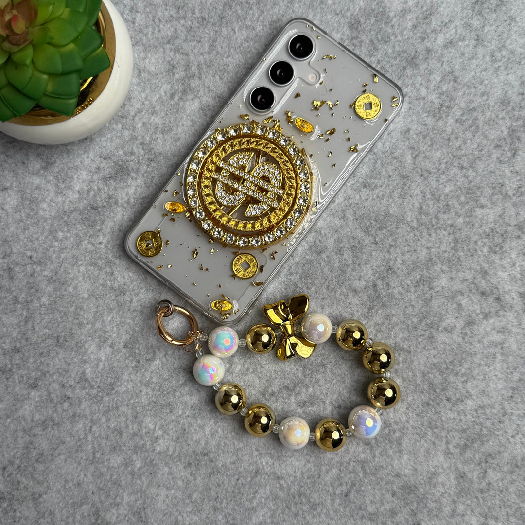 Samsung Galaxy S23 FE Rotation Dollar Bracelet Wristband Chain Phone Case Cover