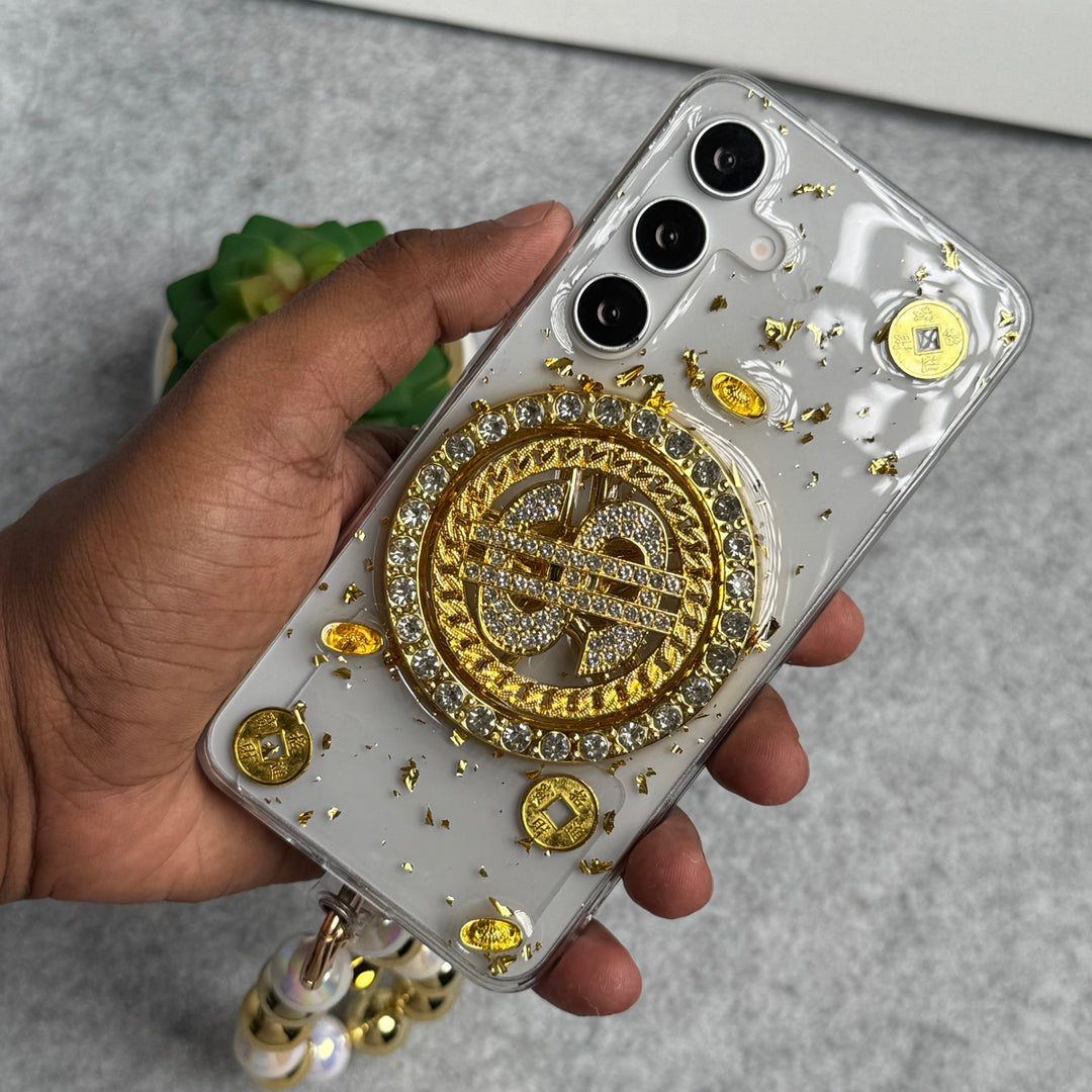 Samsung Galaxy S23 FE Rotation Dollar Bracelet Wristband Chain Phone Case Cover