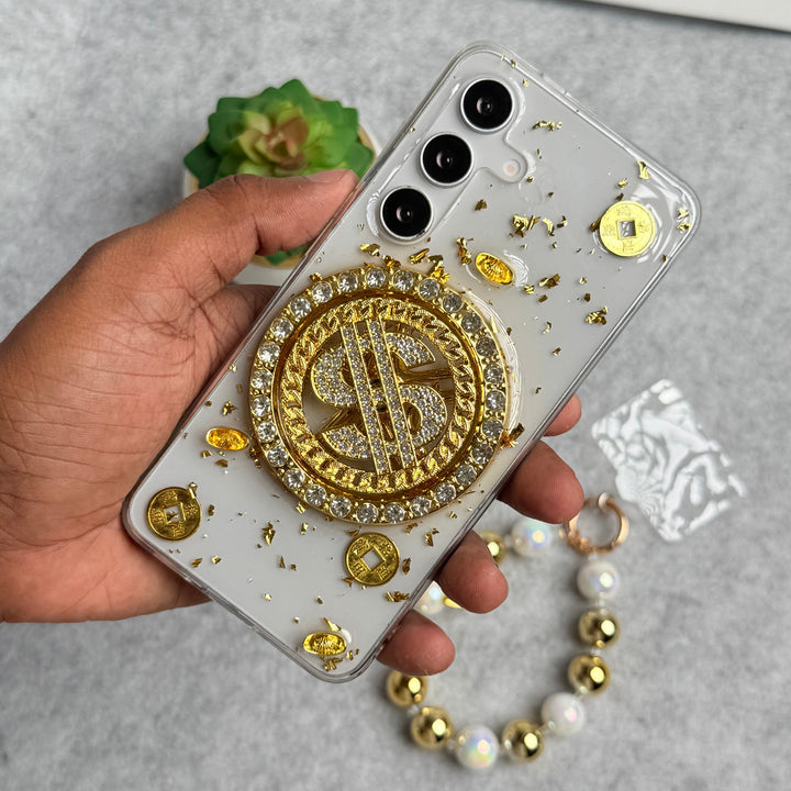 Samsung Galaxy S23 FE Rotation Dollar Bracelet Wristband Chain Phone Case Cover