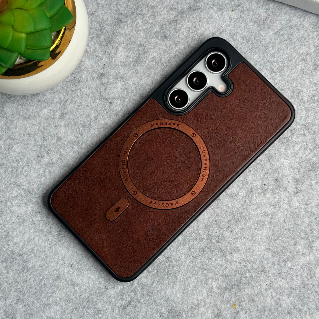 Samsung Galaxy S24FE Premium PU Leather Metal MagSafe Ring Cover