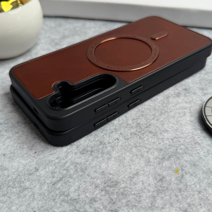 Samsung Galaxy S24FE Premium PU Leather Metal MagSafe Ring Cover
