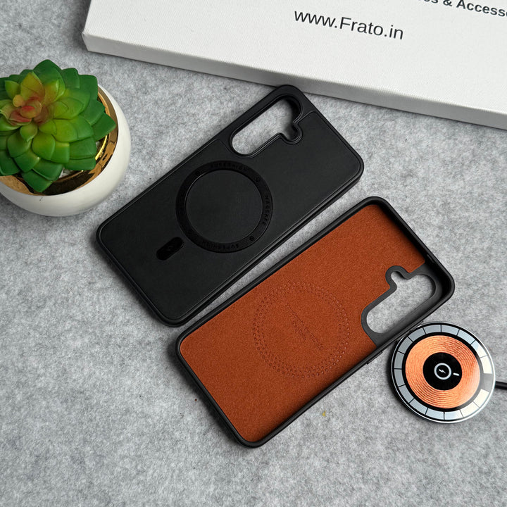 Samsung Galaxy S24FE Premium PU Leather Metal MagSafe Ring Cover