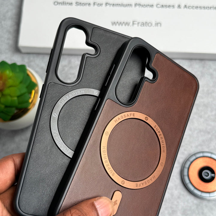 Samsung Galaxy S24FE Premium PU Leather Metal MagSafe Ring Cover