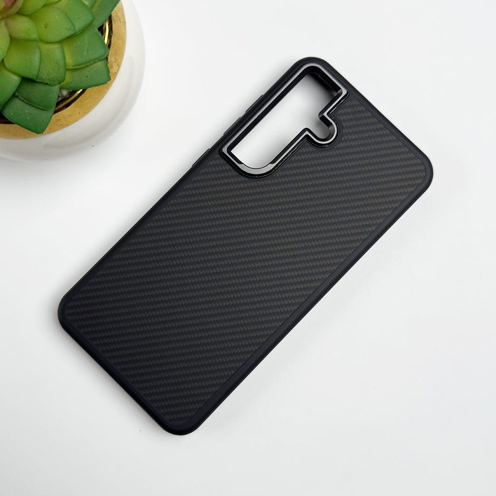 Samsung Galaxy S24 CarbonFiber Texture Metal Camera Frame Black Cover 