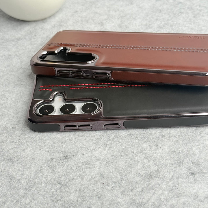 Samsung Galaxy S24 Middle Stitch PU Leather Side Chrome Case Cover