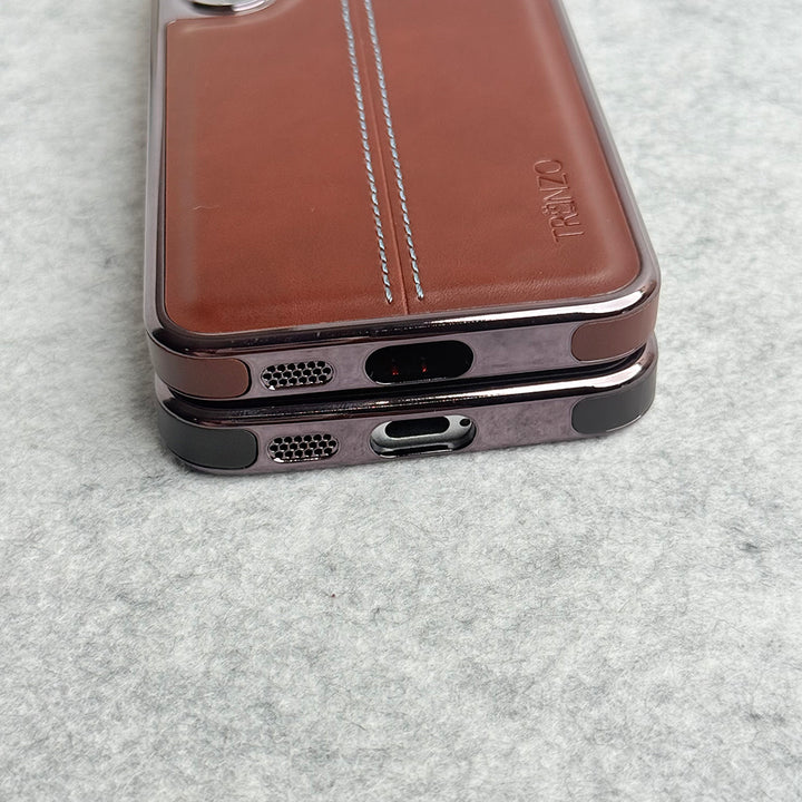 Samsung Galaxy S24 Middle Stitch PU Leather Side Chrome Case Cover