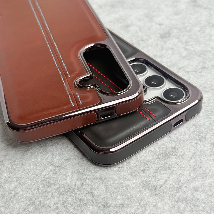Samsung Galaxy S24 Middle Stitch PU Leather Side Chrome Case Cover
