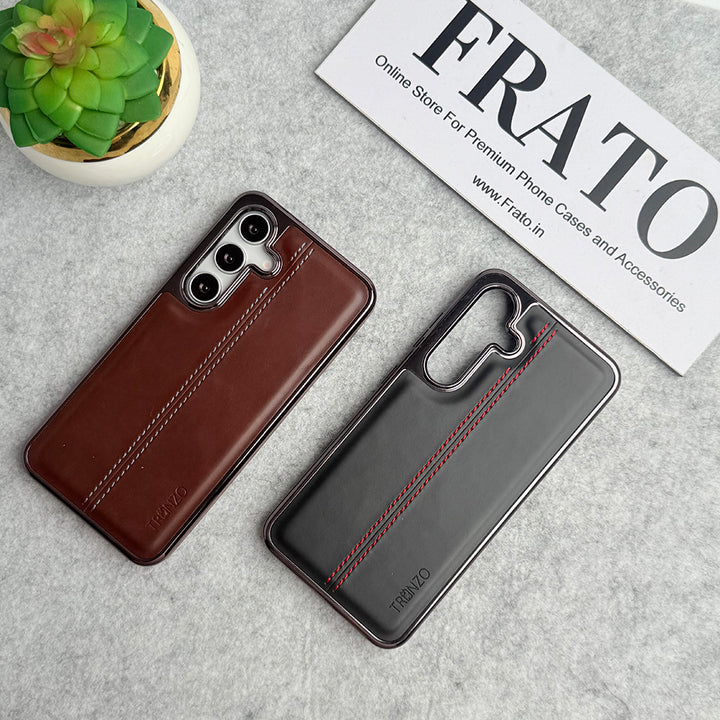 Samsung Galaxy S24 Middle Stitch PU Leather Side Chrome Case Cover