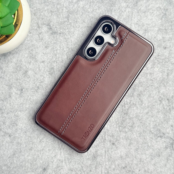 Samsung Galaxy S24 Middle Stitch PU Leather Side Chrome Case Cover