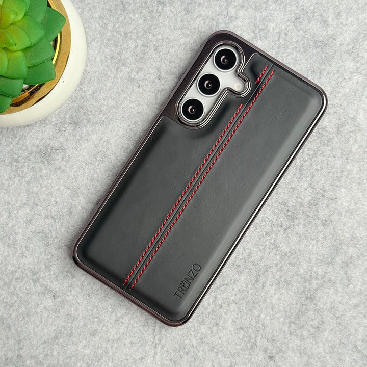 Samsung Galaxy S24 Middle Stitch PU Leather Side Chrome Case Cover