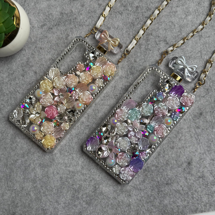 Samsung Galaxy S24 Perfume Rhinestone Diamond Design Sling Girly Cover
