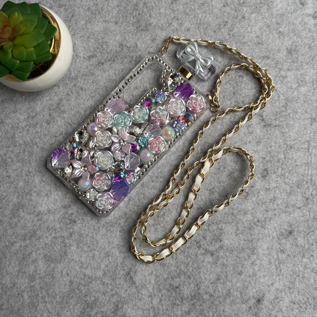 Samsung Galaxy S24 Perfume Rhinestone Diamond Design Sling Girly Cover