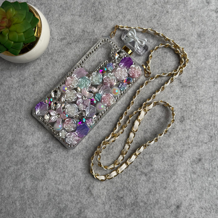 Samsung Galaxy S24 Perfume Rhinestone Diamond Design Sling Girly Cover