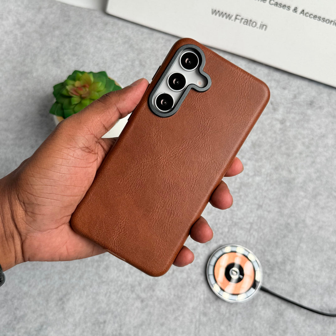 Samsung Galaxy S24 Texture Leather Camera Bumper Magsafe Cover