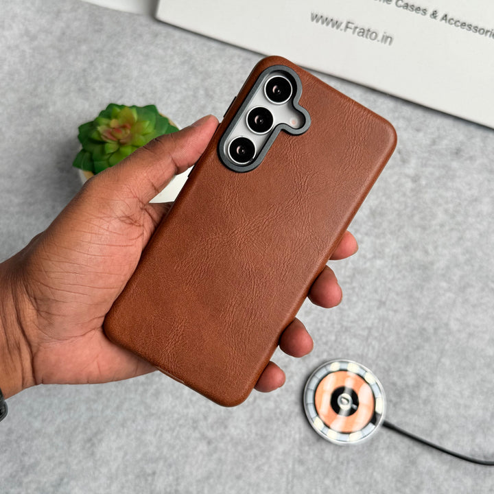 Samsung Galaxy S24 Texture Leather Camera Bumper Magsafe Cover