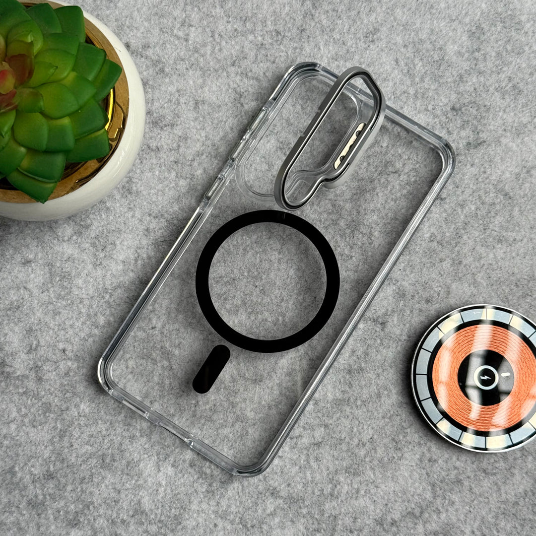Samsung Galaxy S24 Transparent MagSafe Cover With Metal Camera Bump Kick Stand