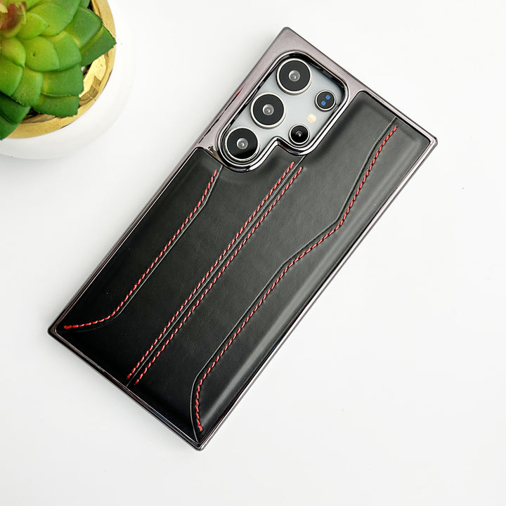 Samsung Galaxy S24 Ultra PU Leather Stitch Chrome Case Cover