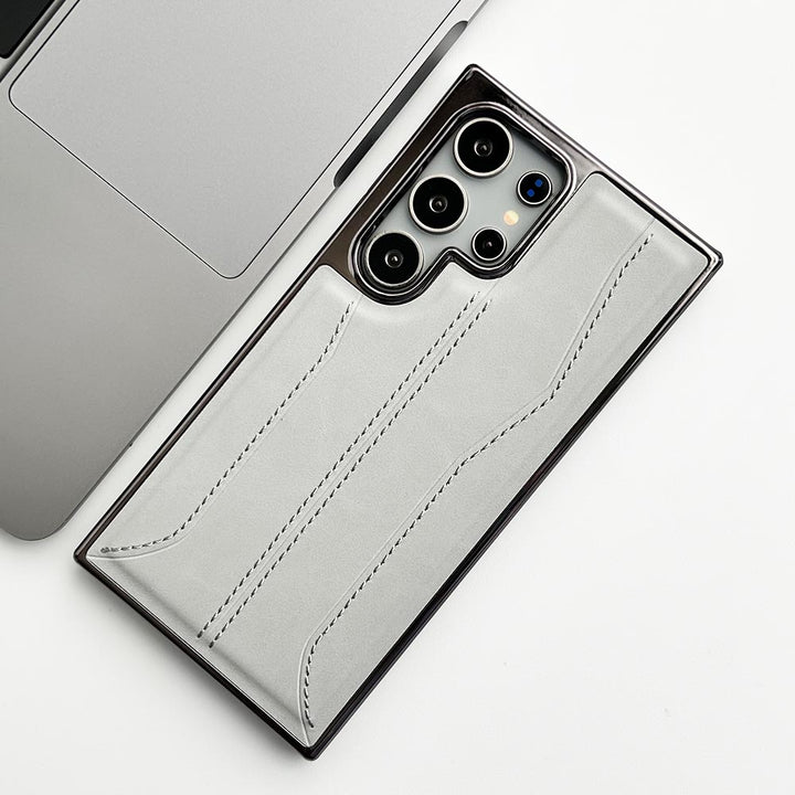 Samsung Galaxy S24 Ultra PU Leather Stitch Chrome Case Cover