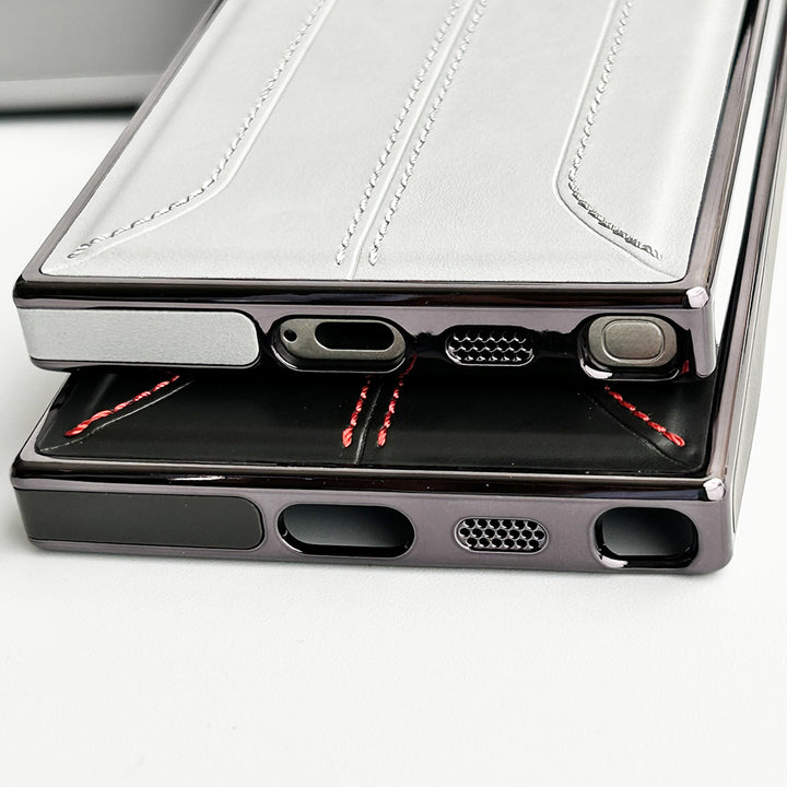 Samsung Galaxy S24 Ultra PU Leather Stitch Chrome Case Cover