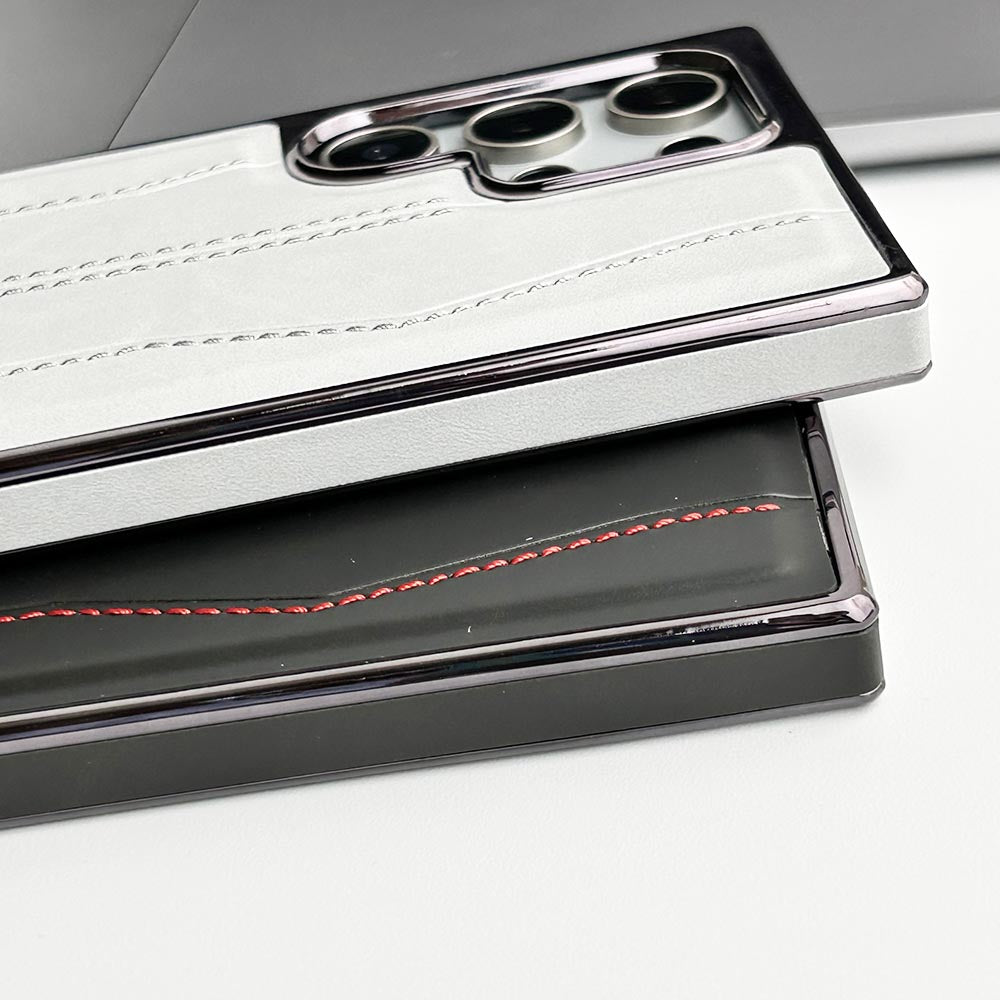 Samsung Galaxy S24 Ultra PU Leather Stitch Chrome Case Cover