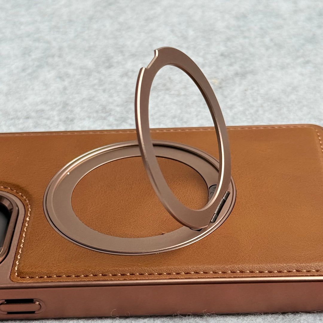 Samsung Galaxy S24 Ultra Leather Mate Chrome Plated Rotating Stand Case Cover