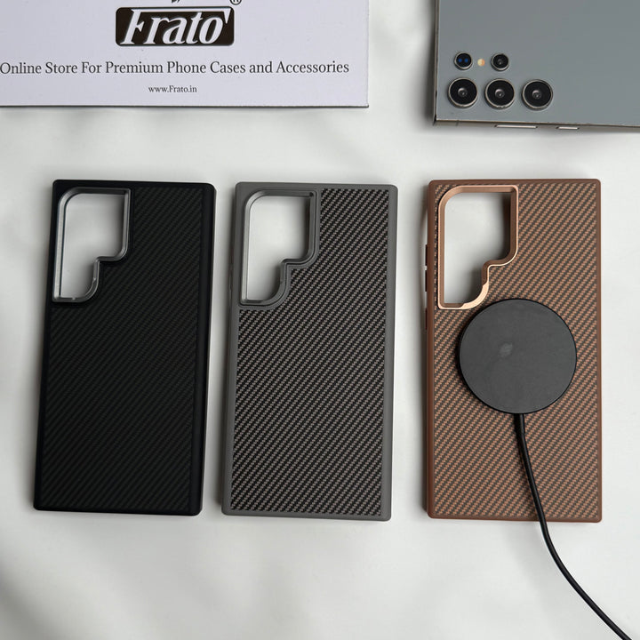 Samsung Galaxy S24 Ultra Premium Carbon Fiber Texture MagSafe Magnetic Case Cover
