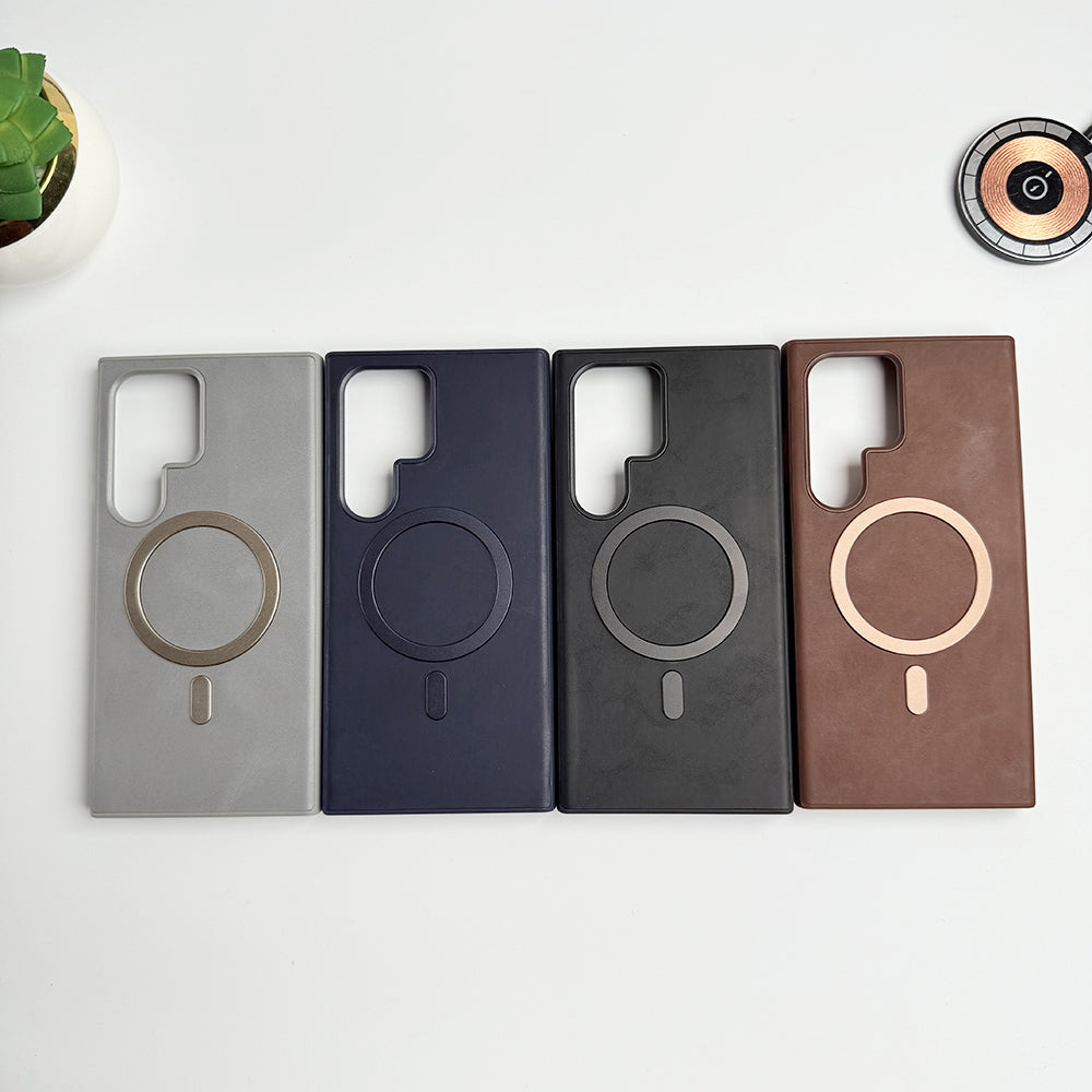 Samsung Galaxy S24 Ultra Premium PU Leather Metal MagSafe Ring Cover