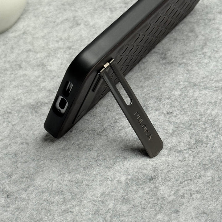 Samsung Galaxy S24 Weave Leather with Metal Kickstand Slim Back Cover
