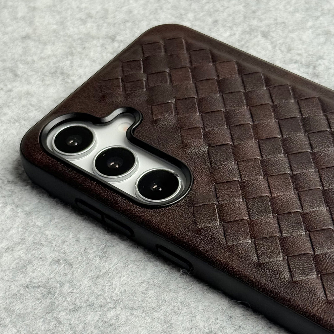 Samsung Galaxy S24 Weave Leather with Metal Kickstand Slim Back Cover