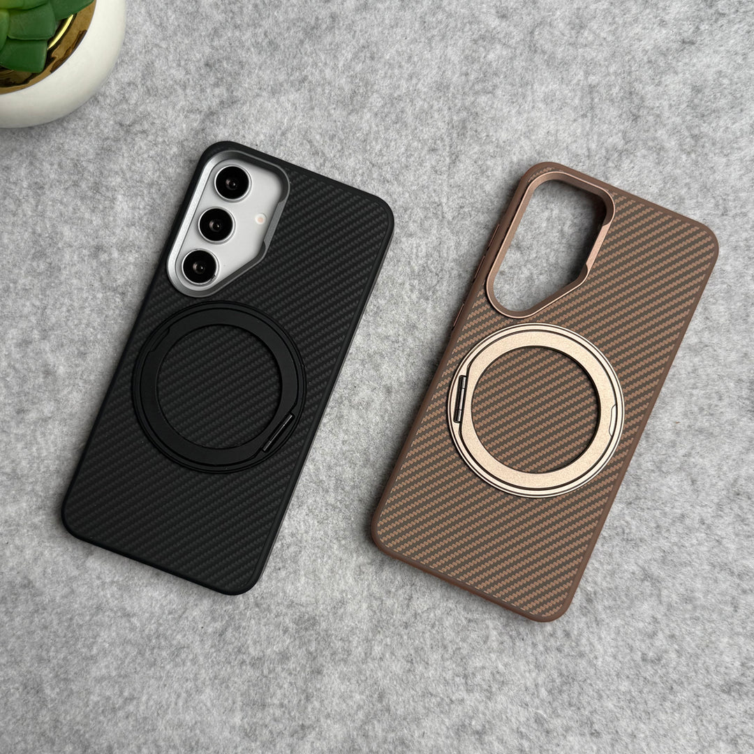 Samsung Galaxy S25 Carbon Fiber Design Rotating Stand Metal camera Bump Case
