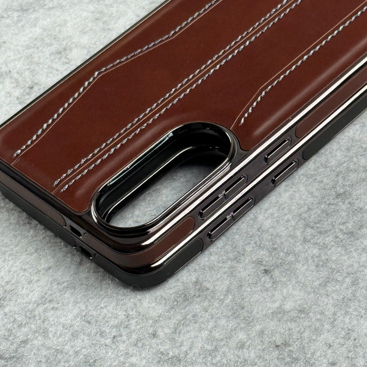 Samsung Galaxy S25 Edge PU Leather Stitch Chrome Case Cover