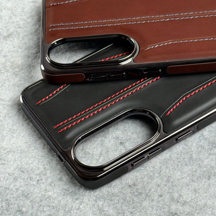 Samsung Galaxy S25 Edge PU Leather Stitch Chrome Case Cover