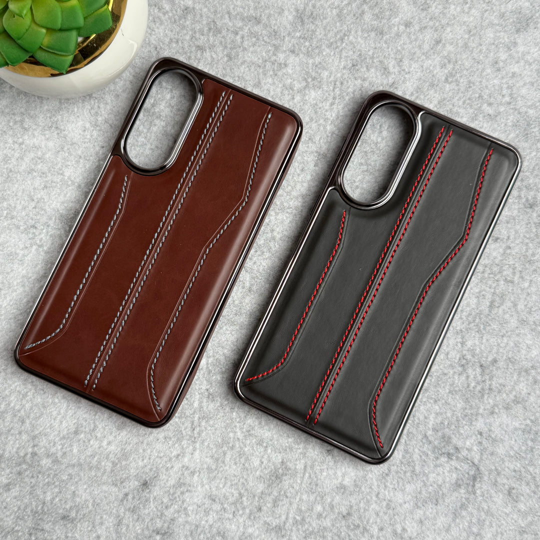 Samsung Galaxy S25 Edge PU Leather Stitch Chrome Case Cover