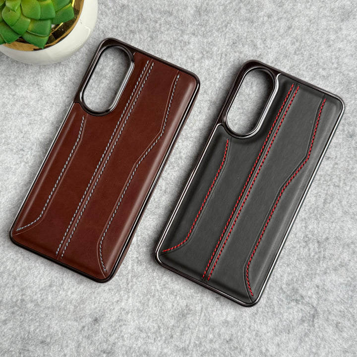 Samsung Galaxy S25 Edge PU Leather Stitch Chrome Case Cover