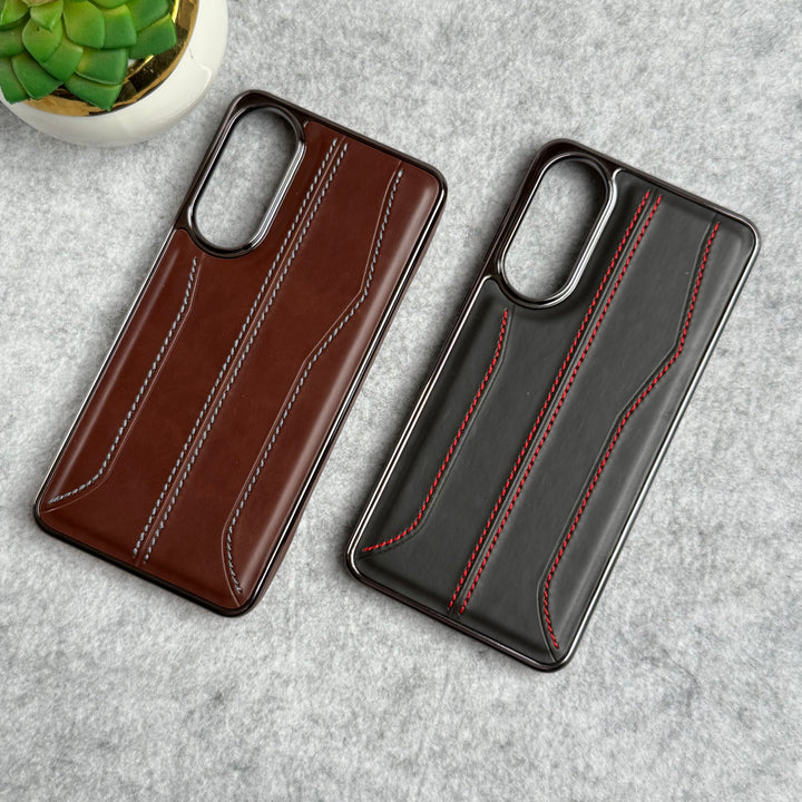 Samsung Galaxy S25 Edge PU Leather Stitch Chrome Case Cover