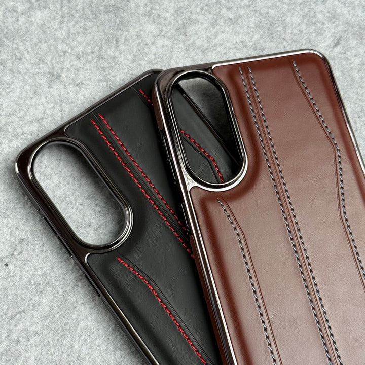 Samsung Galaxy S25 Edge PU Leather Stitch Chrome Case Cover