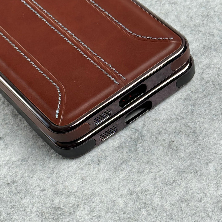 Samsung Galaxy S25 Edge PU Leather Stitch Chrome Case Cover