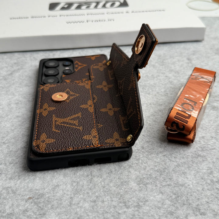 Samsung Galaxy S25 Ultra Brand Leather Card Holder Slot Lock Sling Cover