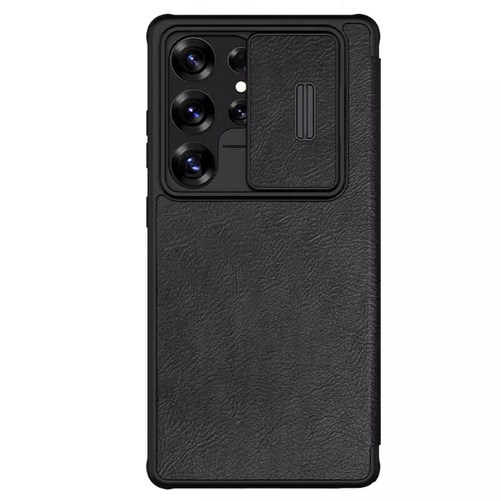 Samsung Galaxy S25 Ultra Camera Protection Nillkin Qin Prop Leather Flip Cover Black