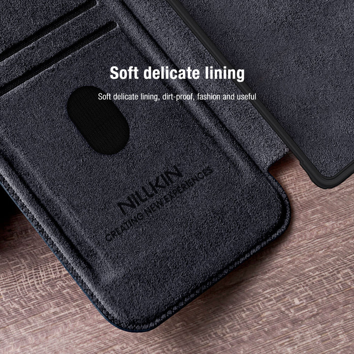 Samsung Galaxy S25 Ultra Camera Protection Nillkin Qin Prop Leather Flip Cover Black